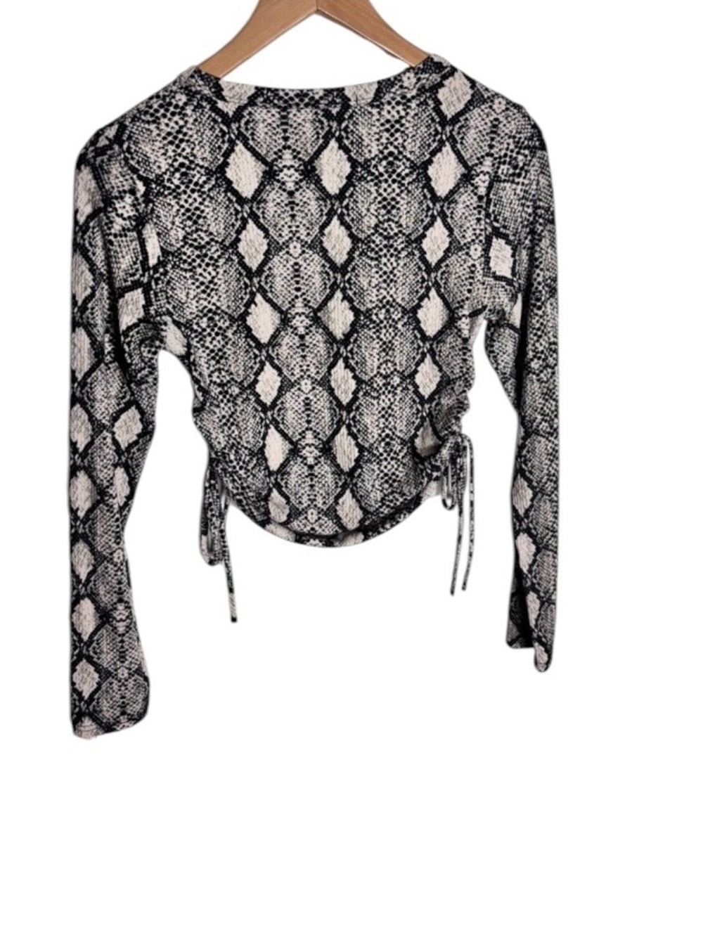 Snake Print Long Sleeve blouse with adjustable side ties  cool tones - Picture 2 of 6